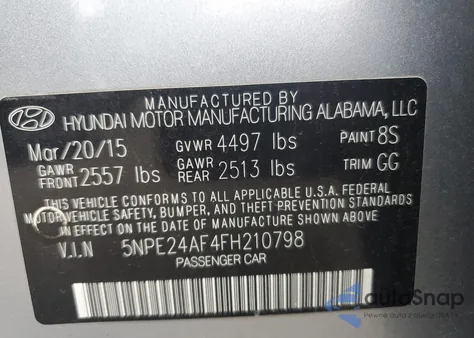 2015 Hyundai Sonata Se from USA, damaged, VIN 5NPE24AF4FH210798